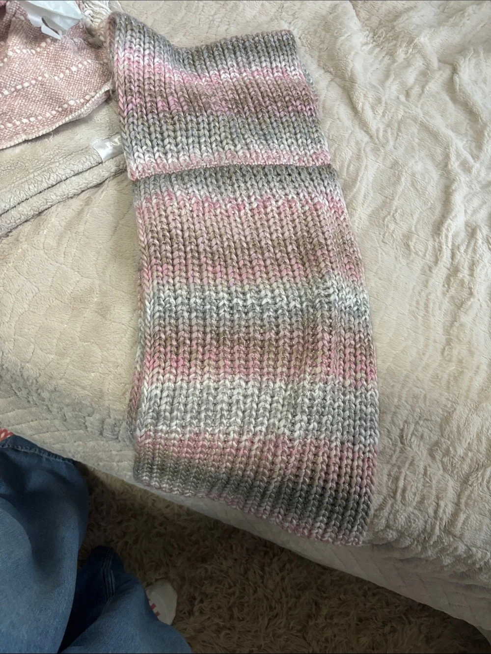 New York & Company Pink, Gray and Cream Ombre Chunky Knit Scarf infinity style